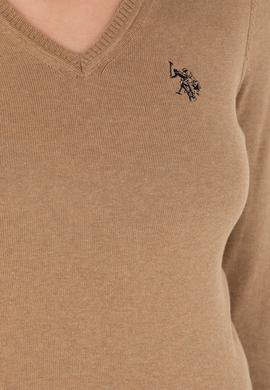 Kadın Camel Melanj V Yaka Basic  Kazak - 50276570022