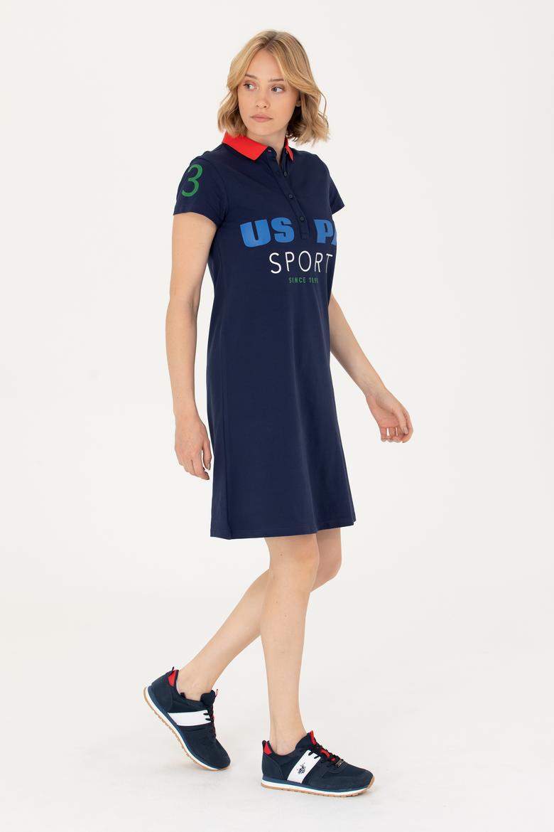 Kadın Lacivert Polo Yaka Mini Boy Örme Elbise - 50263970008