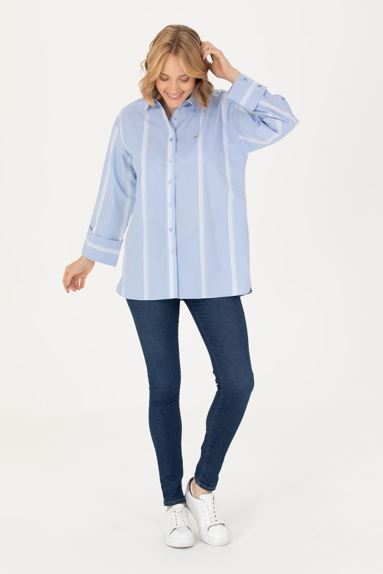 Kadın Mavi Uzun Kollu Gömlek - 50267248005