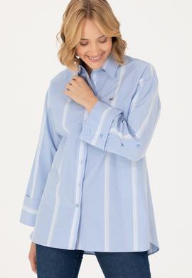 Kadın Mavi Uzun Kollu Gömlek - 50267248005