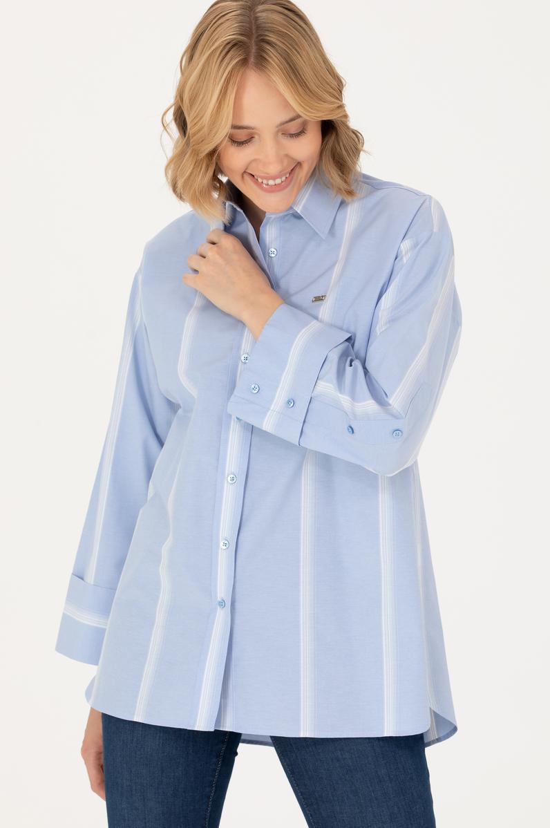 Kadın Mavi Uzun Kollu Gömlek
