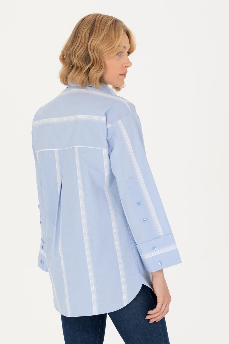 Kadın Mavi Uzun Kollu Gömlek - 50267248005