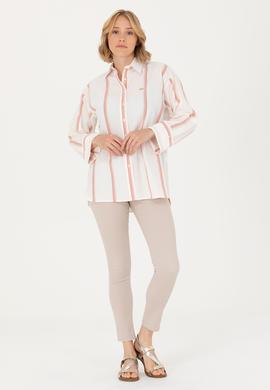 Kadın Ekru Uzun Kollu Gömlek - 50267248013