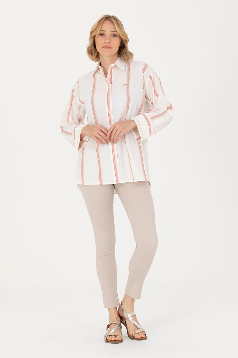 Kadın Ekru Uzun Kollu Gömlek - 50267248013