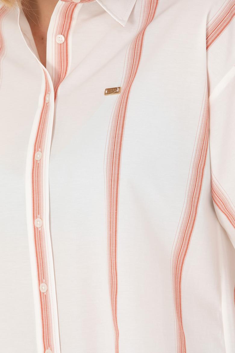 Kadın Ekru Uzun Kollu Gömlek - 50267248013