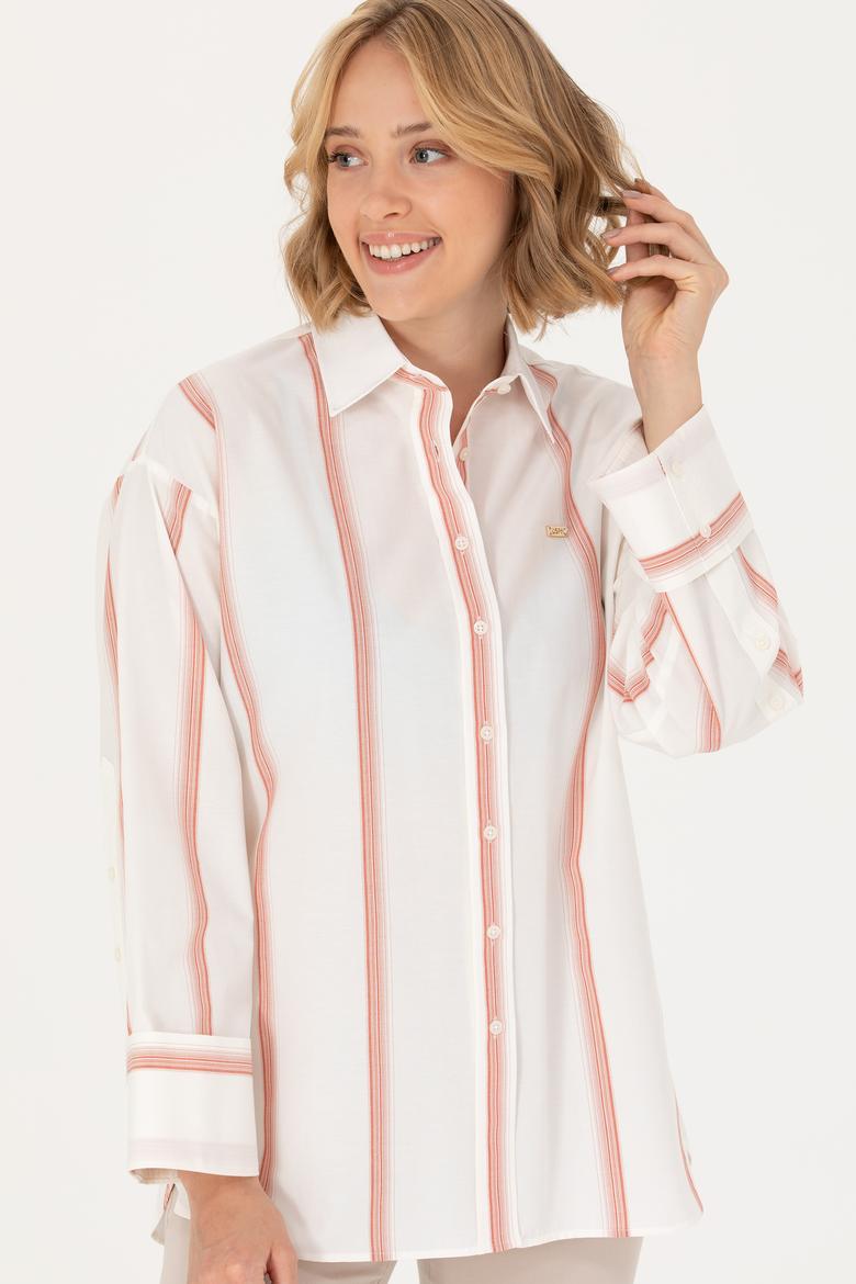 Kadın Ekru Uzun Kollu Gömlek - 50267248013