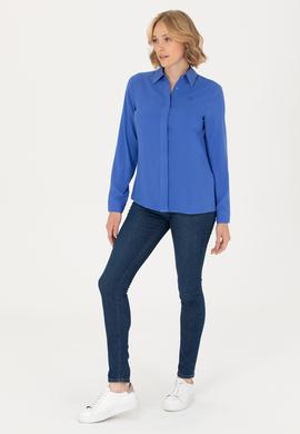 Kadın Mavi Uzun Kollu Gömlek - 50266604042
