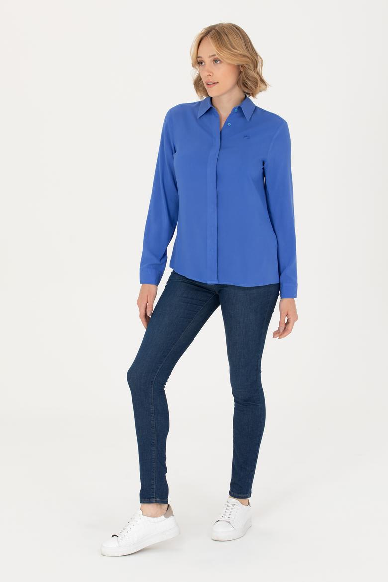 Kadın Mavi Uzun Kollu Gömlek - 50266604042