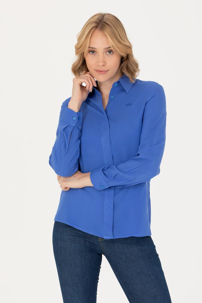 Kadın Mavi Uzun Kollu Gömlek - 50266604042