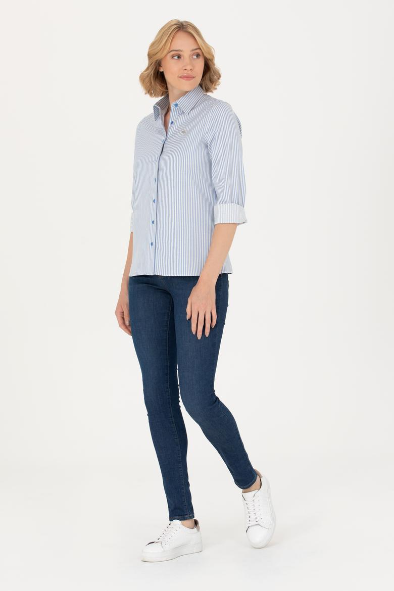 Kadın Saks Uzun Kollu Gömlek - 50266204011