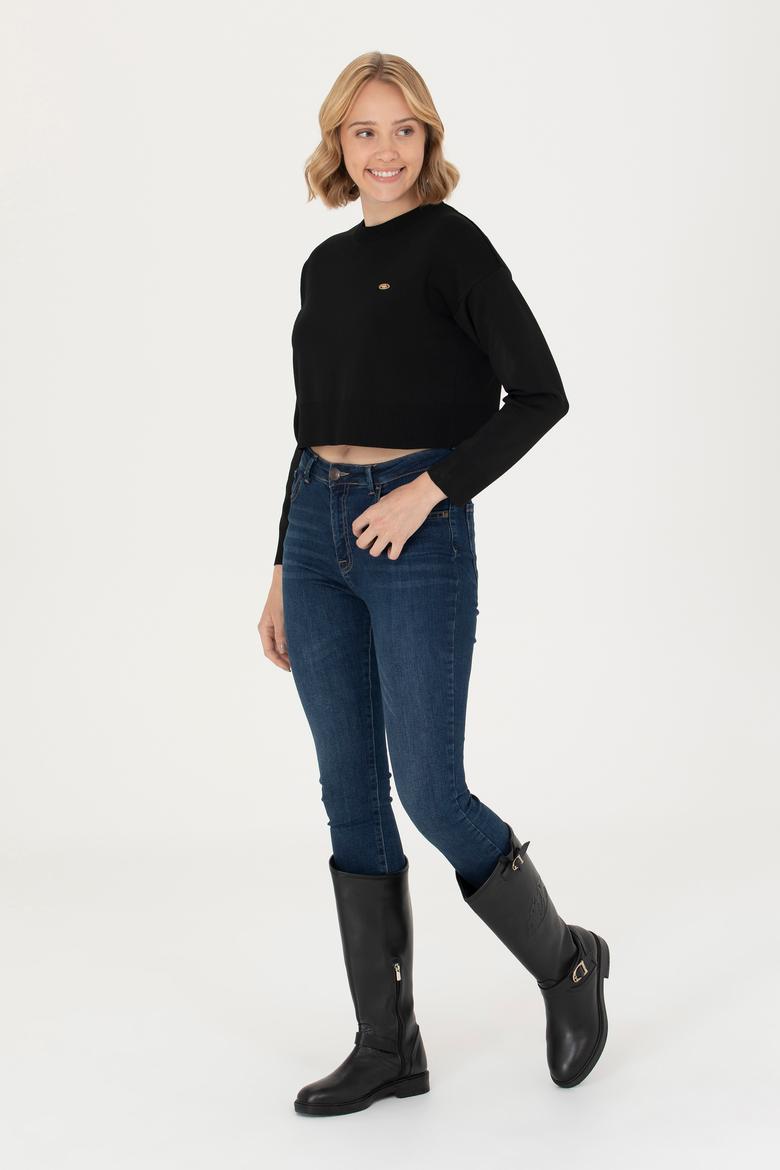 Kadın Siyah Bisiklet Yaka Kazak - 50269499026