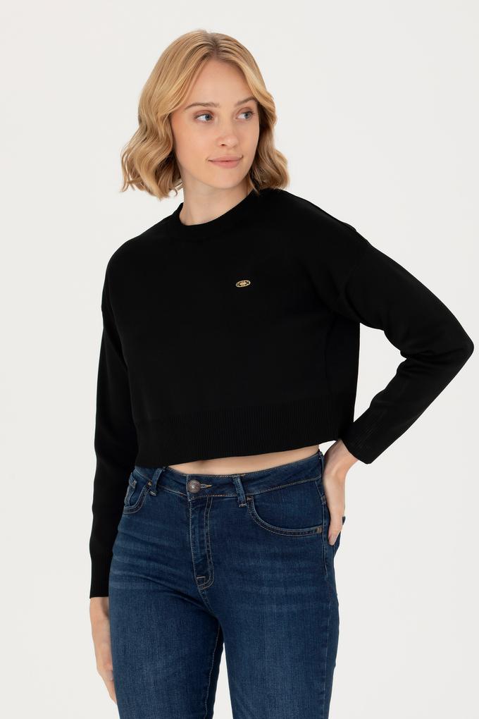 Kadın Siyah Bisiklet Yaka Kazak