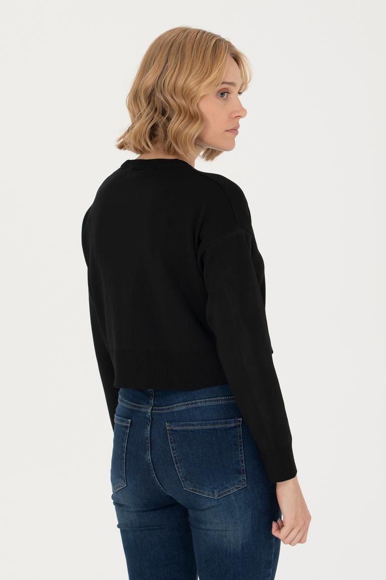 Kadın Siyah Bisiklet Yaka Kazak - 50269499026