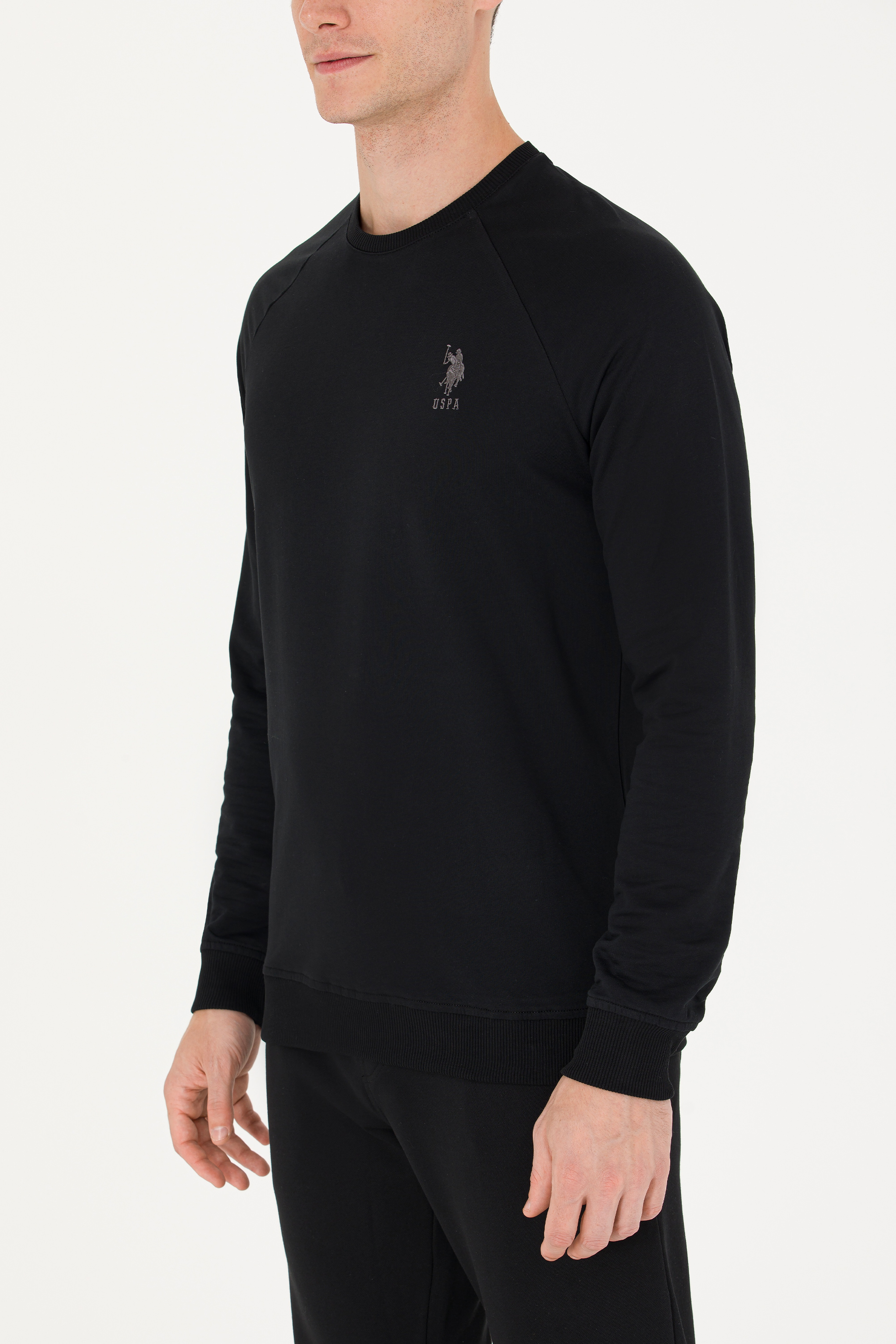 Erkek Siyah Basic Sweatshirt - Image 6