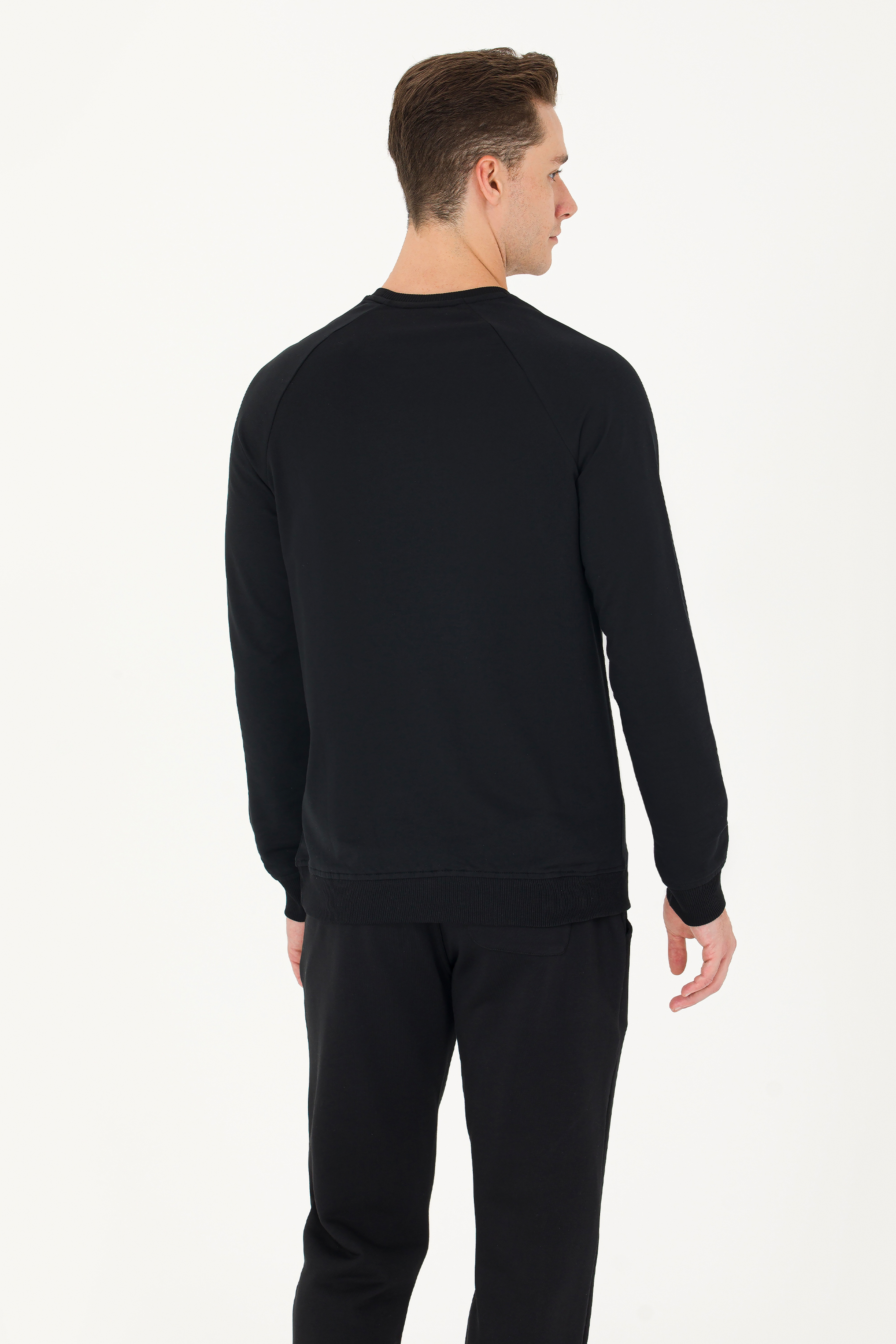 Erkek Siyah Basic Sweatshirt - Image 5