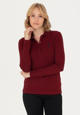 Kadın Bordo Basic Polo Yaka Sweatshirt - 50271573002
