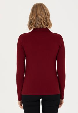 Kadın Bordo Basic Polo Yaka Sweatshirt - 50271573002