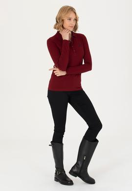 Kadın Bordo Basic Polo Yaka Sweatshirt - 50271573002