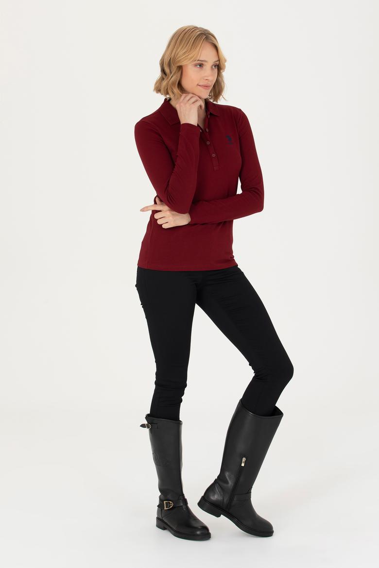 Kadın Bordo Basic Polo Yaka Sweatshirt - 50271573002