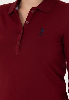 Kadın Bordo Basic Polo Yaka Sweatshirt - 50271573002