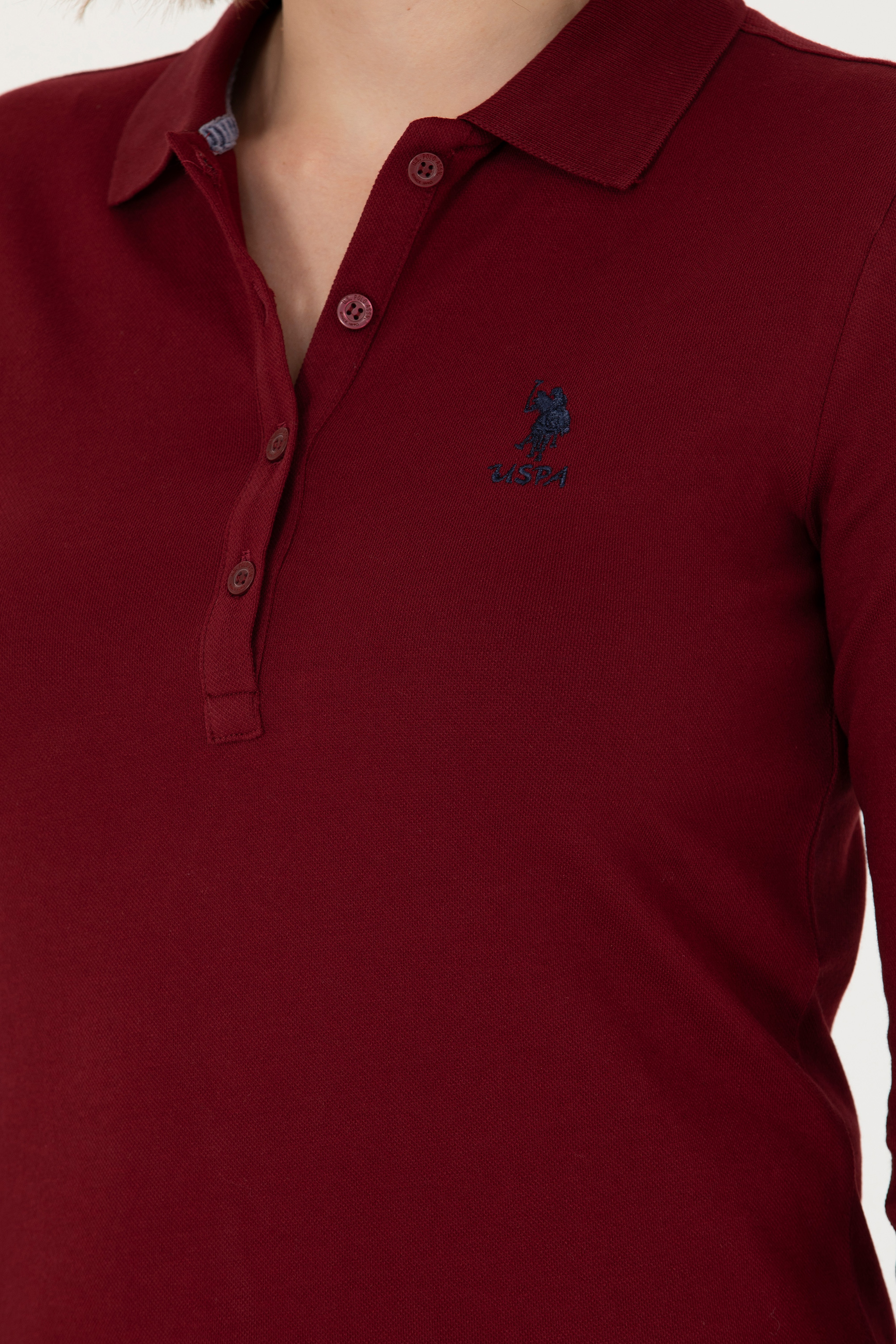 Kadın Bordo Basic Polo Yaka Sweatshirt