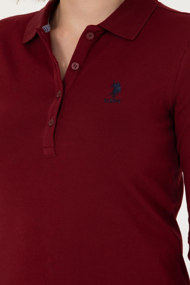 Kadın Bordo Basic Polo Yaka Sweatshirt - 50271573002