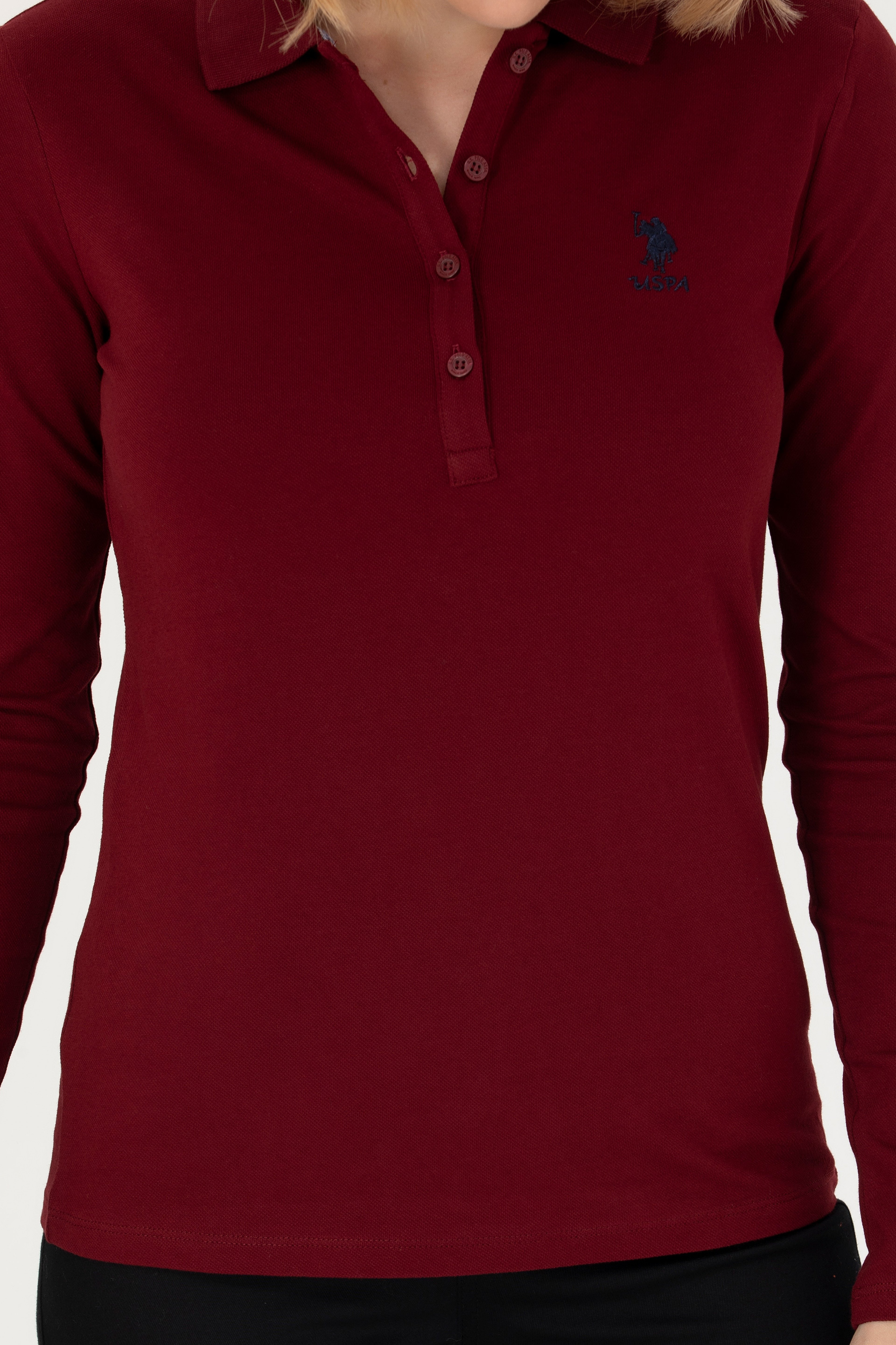 Kadın Bordo Basic Polo Yaka Sweatshirt - Image 6