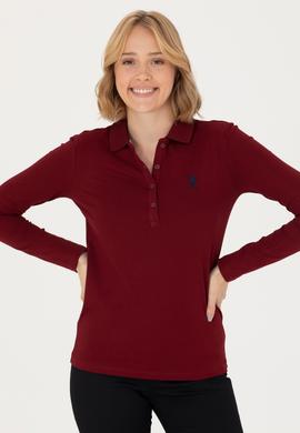 Kadın Bordo Basic Polo Yaka Sweatshirt - 50271573002