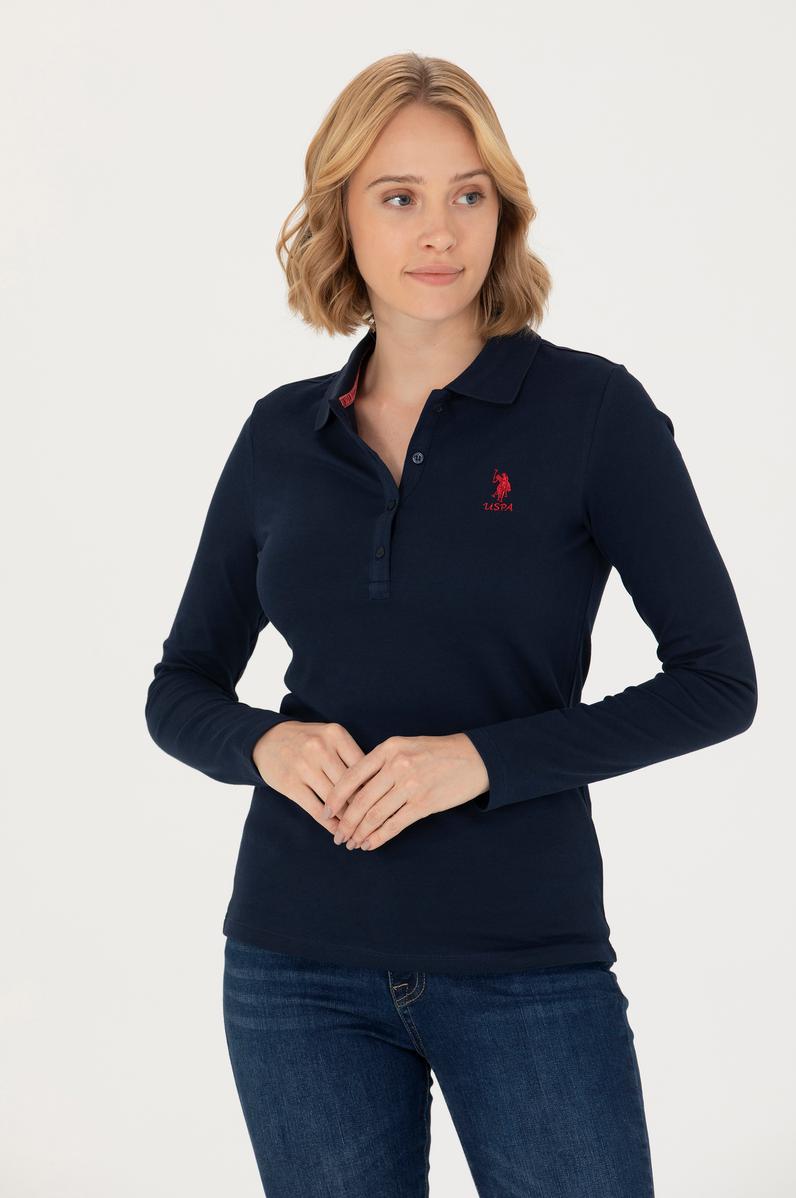 Kadın Lacivert Basic Polo Yaka Sweatshirt