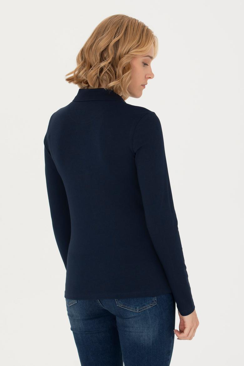 Kadın Lacivert Basic Polo Yaka Sweatshirt - 50271573010