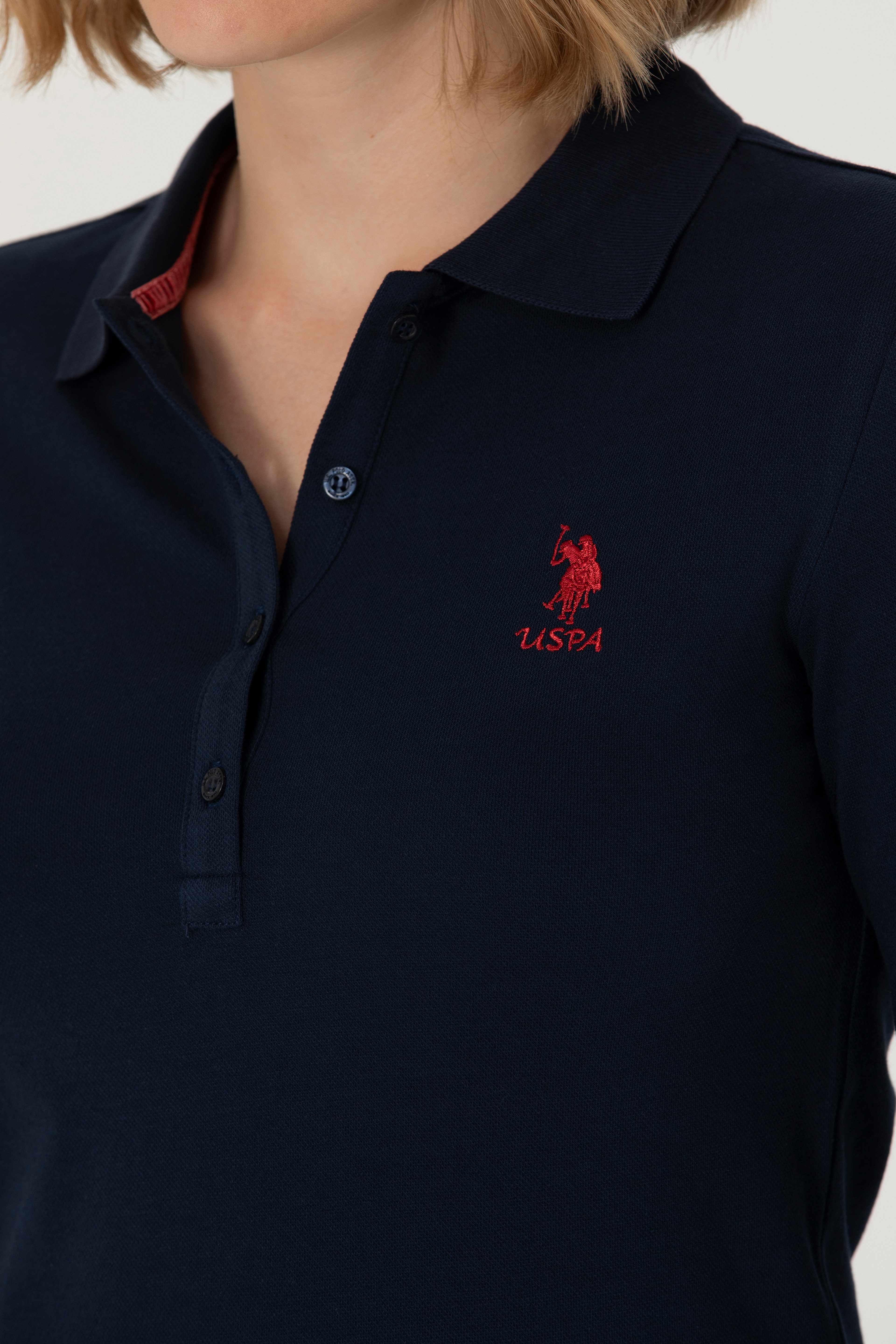 Kadın Lacivert Basic Polo Yaka Sweatshirt - Image 7