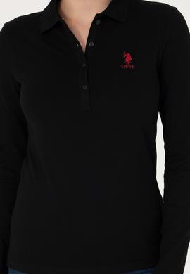 Kadın Siyah Basic Polo Yaka Sweatshirt - 50271573074