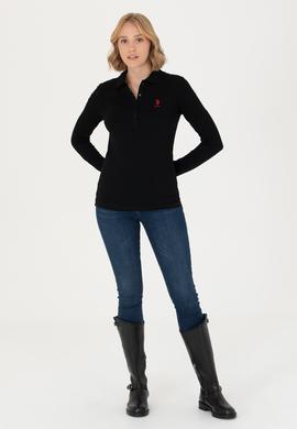 Kadın Siyah Basic Polo Yaka Sweatshirt - 50271573074