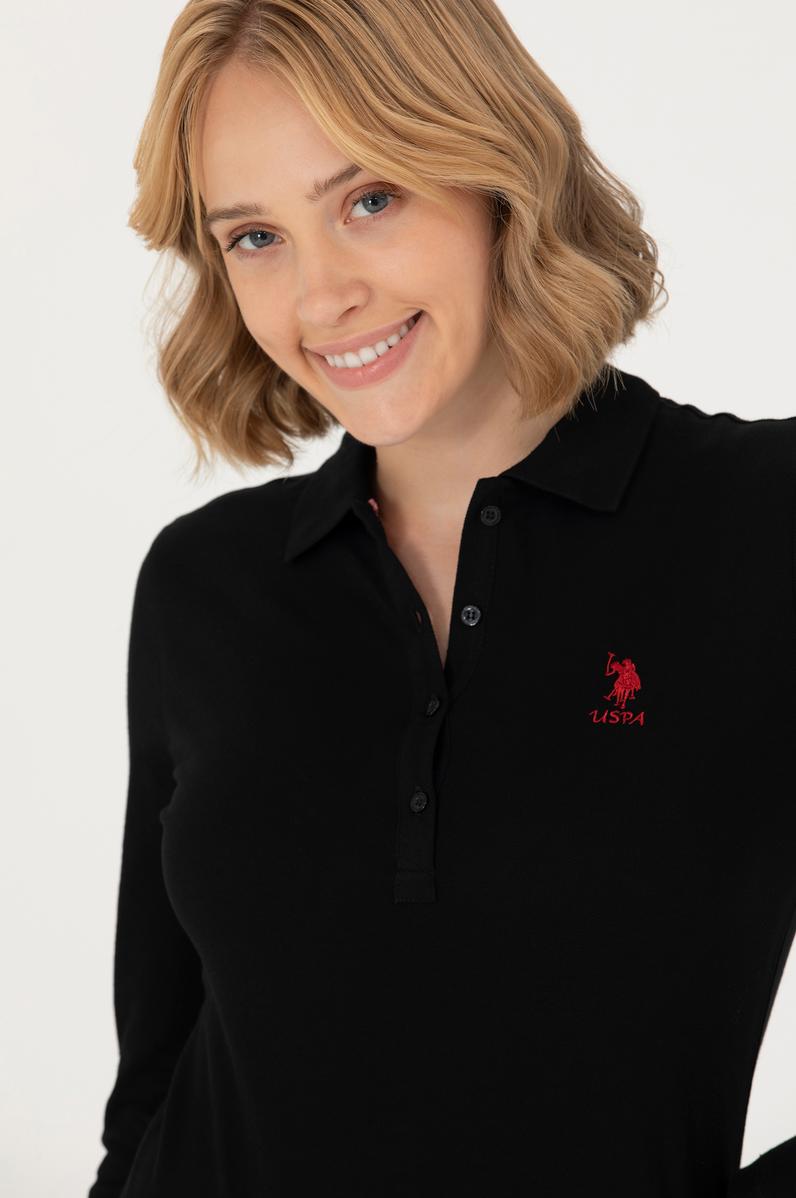 Kadın Siyah Basic Polo Yaka Sweatshirt