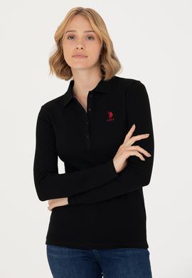 Kadın Siyah Basic Polo Yaka Sweatshirt - 50271573074
