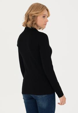 Kadın Siyah Basic Polo Yaka Sweatshirt - 50271573074