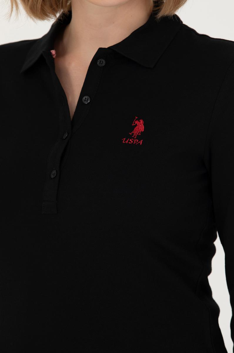 Kadın Siyah Basic Polo Yaka Sweatshirt