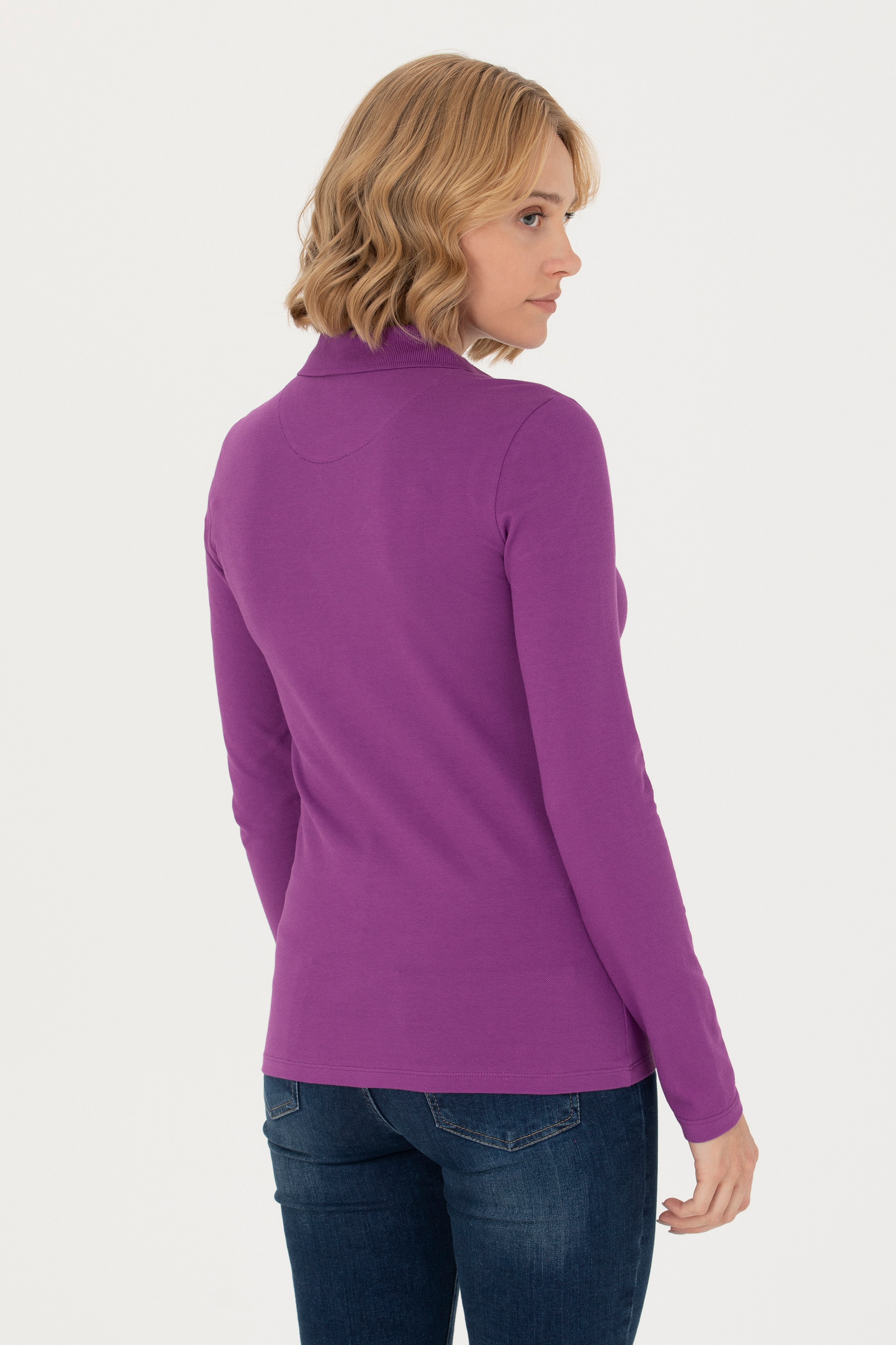 Kadın Violet Basic Polo Yaka Sweatshirt - Image 6