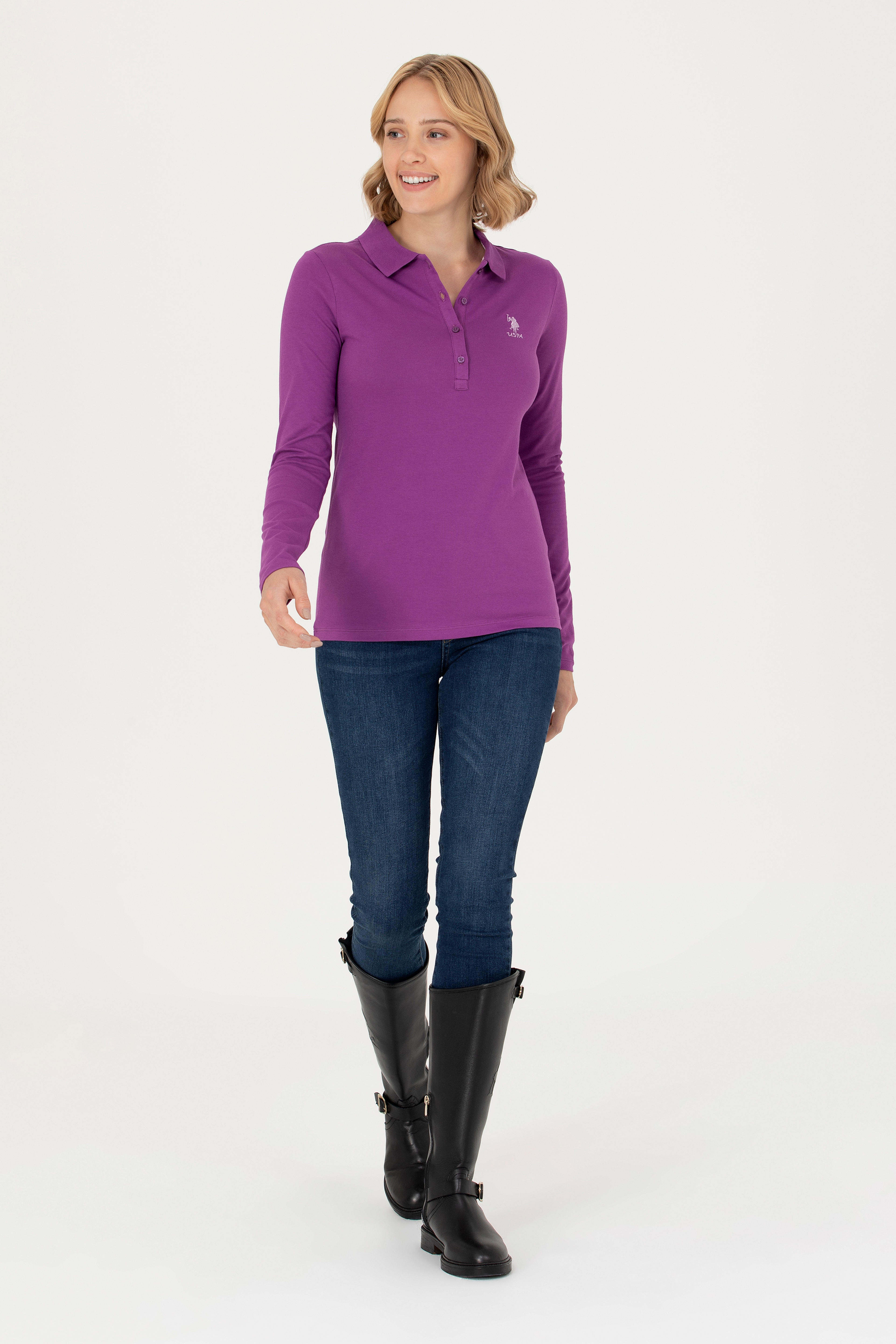 Kadın Violet Basic Polo Yaka Sweatshirt