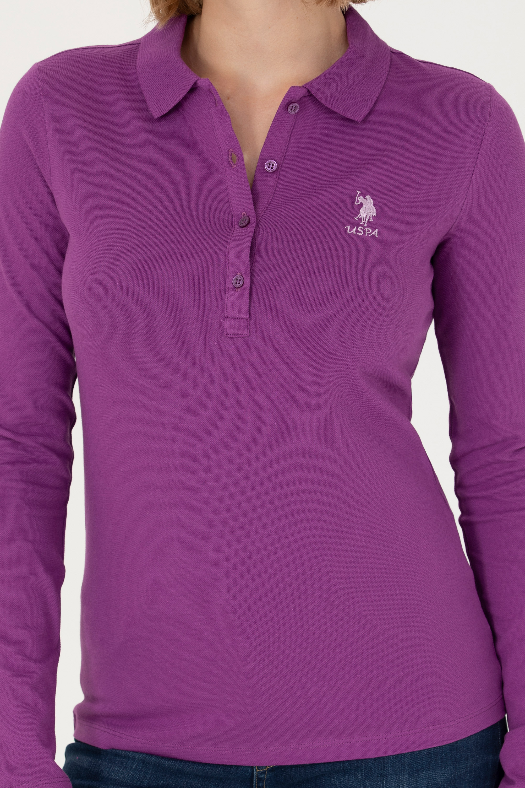 Kadın Violet Basic Polo Yaka Sweatshirt - Image 7