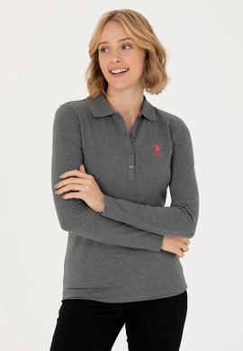 Kadın Antrasit Melanj Basic Polo Yaka Sweatshirt - 50271573202