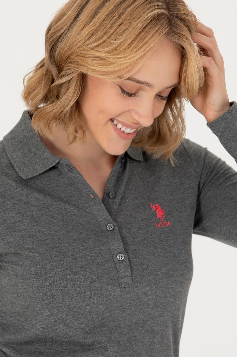 Kadın Antrasit Melanj Basic Polo Yaka Sweatshirt