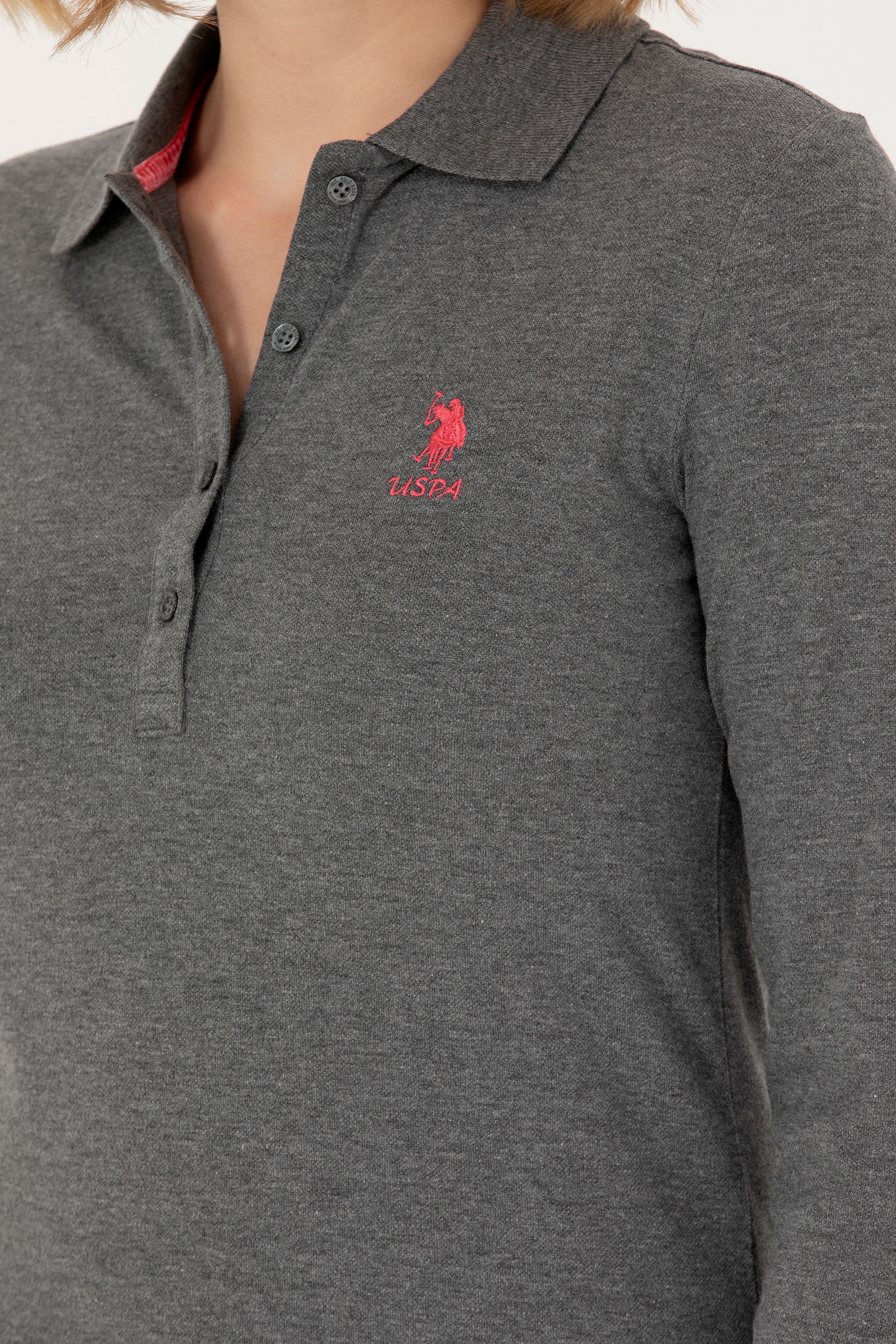 Kadın Antrasit Melanj Basic Polo Yaka Sweatshirt - Image 7