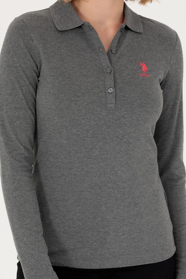 Kadın Antrasit Melanj Basic Polo Yaka Sweatshirt - 50271573202