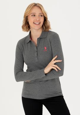 Kadın Antrasit Melanj Basic Polo Yaka Sweatshirt - 50271573202