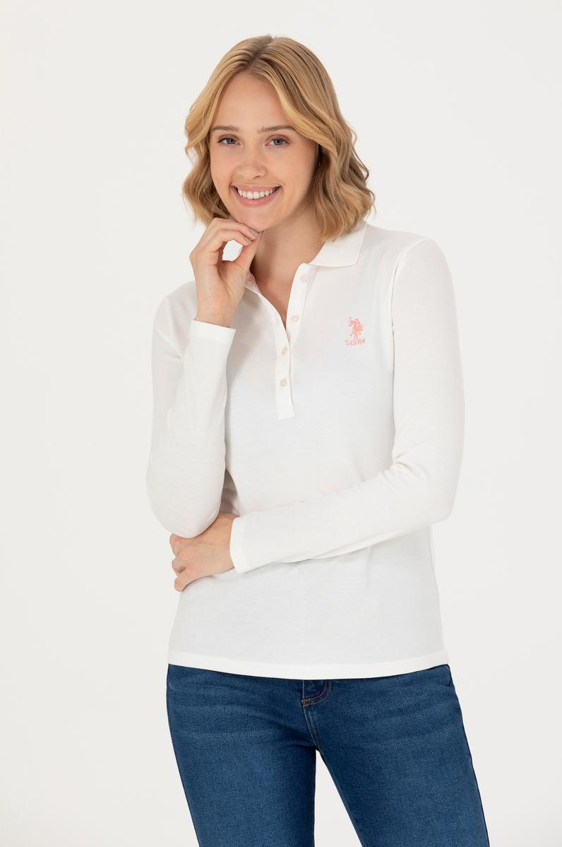 Kadın Ekru Basic Polo Yaka Sweatshirt