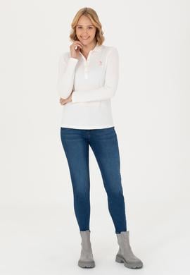 Kadın Ekru Basic Polo Yaka Sweatshirt - 50271573217