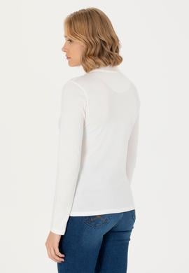 Kadın Ekru Basic Polo Yaka Sweatshirt - 50271573217