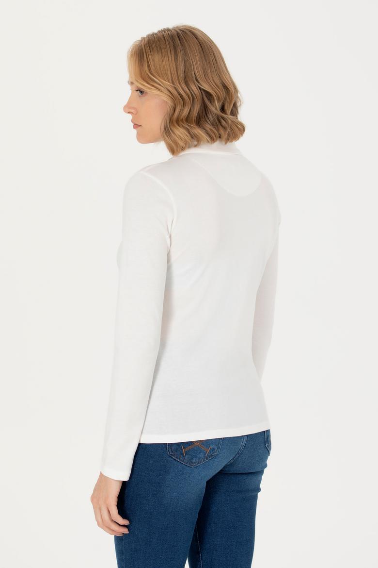 Kadın Ekru Basic Polo Yaka Sweatshirt - 50271573217