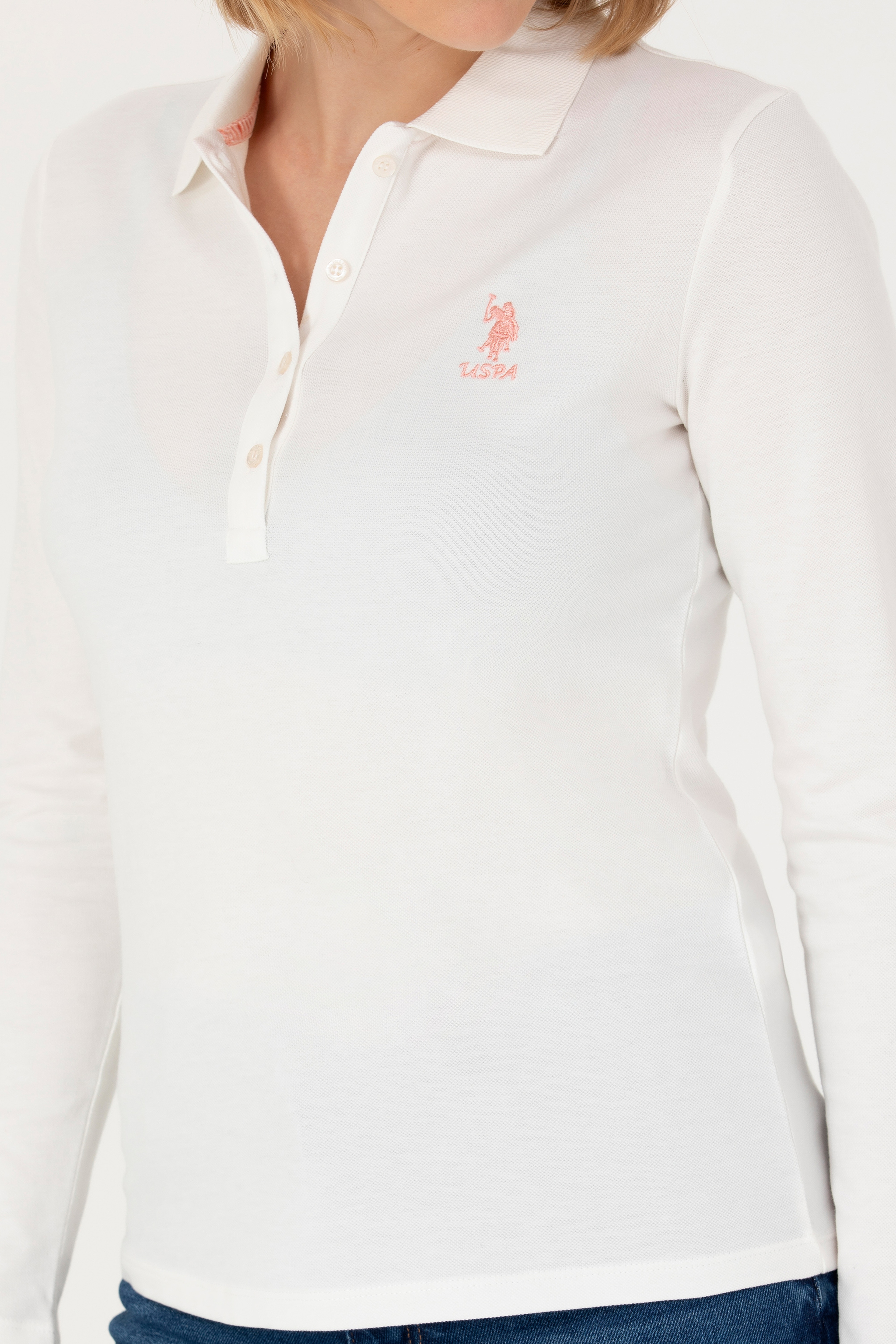 Kadın Ekru Basic Polo Yaka Sweatshirt